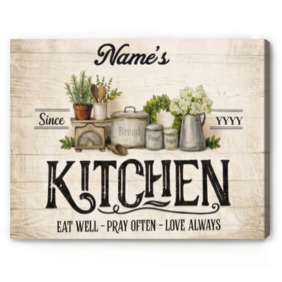 Personalized Kitchen Sign Canvas, Grandma Nana Mom Kitchen Gift, Farmhouse Kitchen Decor, Family Kitchen Wall Art
