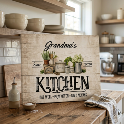 Benicee Shop 262 Personalized Kitchen Sign Canvas, Grandma Nana Mom Kitchen Gift, Farmhouse Kitchen Decor, Family Kitchen Wall Art