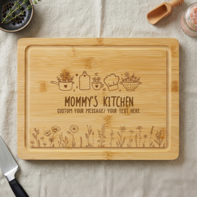 Personalized Mom's Kitchen Cutting Board, Cute Mom Kitchen Gift, Christmas Gift for Mom, Birthday Gift for Mum, Mom Cooking Gift