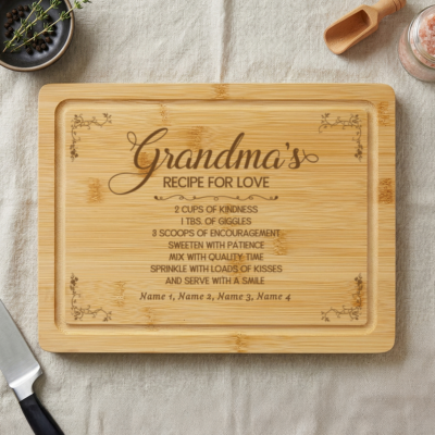 Personalized Grandma Recipe Cutting Board, Grandma Kitchen Gift, Nana Christmas Gift, Grandkids Gift for Grandma, Grandma Wooden Cutting Board