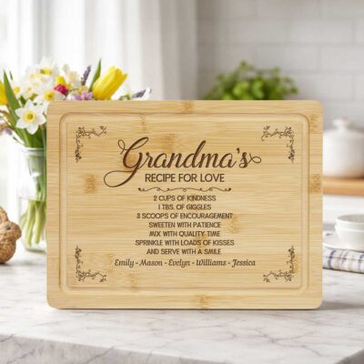 Benicee Shop 264 Personalized Grandma Recipe Cutting Board, Grandma Kitchen Gift, Nana Christmas Gift, Grandkids Gift for Grandma, Grandma Wooden Cutting Board