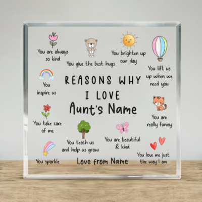Personalized Auntie Reasons I Love You Plaque, Auntie Keepsake Gift, Aunt Gift from Niece or Nephew, Aunt Christmas Gift