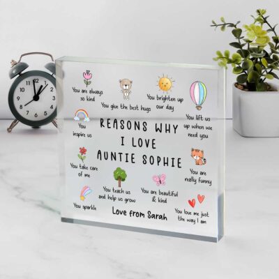 Personalized Auntie Reasons I Love You Plaque, Auntie Keepsake Gift, Aunt Gift from Niece or Nephew, Aunt Christmas Gift