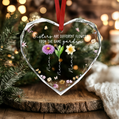 Personalized Sister Birth Flower Ornament, Sisters Christmas Ornament, Sister Keepsake Gift, Christmas Gift for Sister, Sister Gift