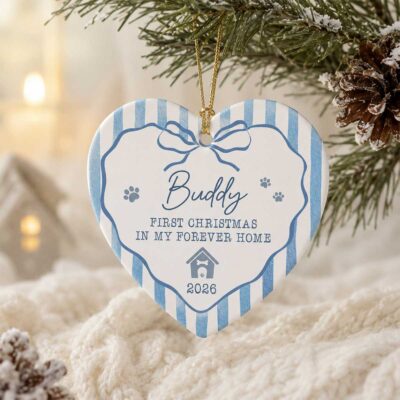 Benicee Shop 262 First Christmas in My Forever Home Ornament, Personalized Dog 1st Christmas Ornament, Dog Adoption Gift, New Dog Gift, Pet Gotcha Day Keepsake