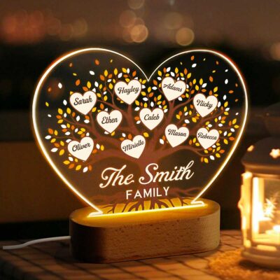 Benicee Shop 264 Personalized Tree of Life Night Light, Family Tree with Kids Names, Custom Family Name Lamp, Mom Christmas Gift, Grandma Christmas Gift