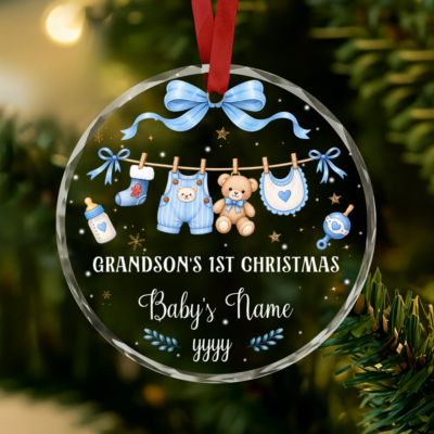 Grandson First Christmas Ornament, Baby Boy 1st Christmas Ornament, Personalized New Grandson Gift, Grandson Keepsake
