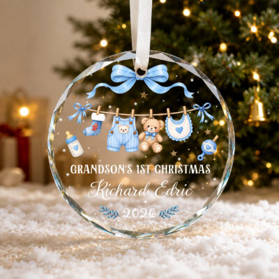 Grandson First Christmas Ornament, Baby Boy 1st Christmas Ornament, Personalized New Grandson Gift, Grandson Keepsake