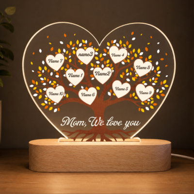 Personalized Family Tree Night Light for Mom, Mom Christmas Gift from Children, Custom Family Names Lamp, Mother Birthday Gift