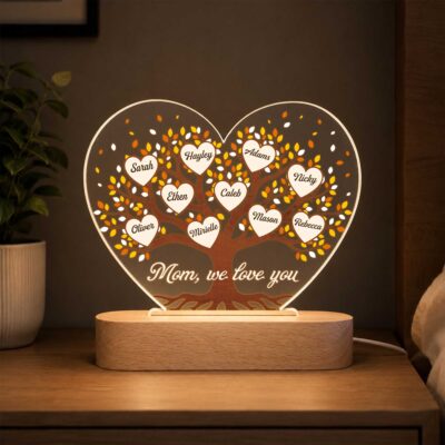 Benicee Shop 16 Personalized Family Tree Night Light for Mom, Mom Christmas Gift from Children, Custom Family Names Lamp, Mother Birthday Gift