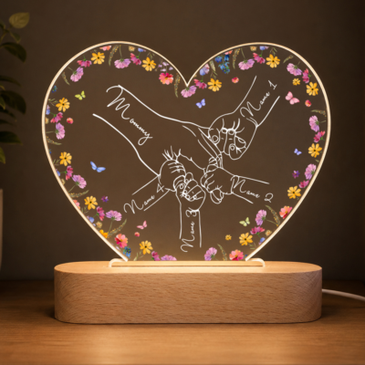 Personalized Mom Night Light, Christmas Gift for Mom, Custom Mom and Kids Hands Lamp, Mom Birthday Gift from Children