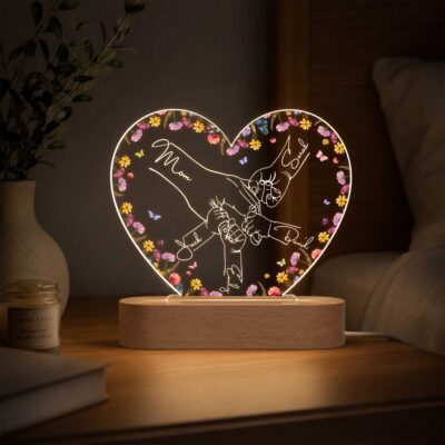 Personalized Mom Night Light, Christmas Gift for Mom, Custom Mom and Kids Hands Lamp, Mom Birthday Gift from Children