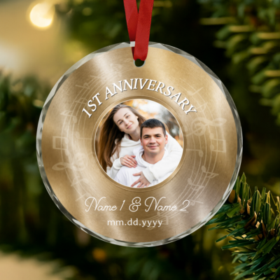 Personalized 1st Anniversary Photo Ornament, Paper Wedding Anniversary Gift, First Anniversary Keepsake, Romantic Gift for Couple