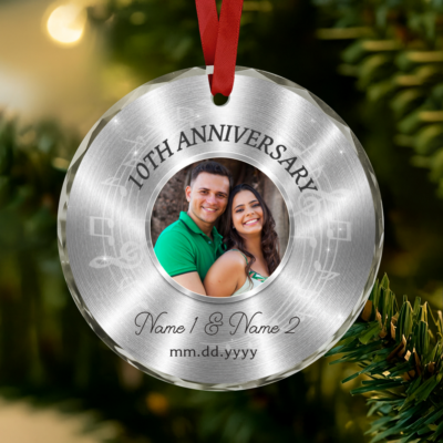 Personalized 10th Anniversary Photo Ornament, Tin Wedding Anniversary Gift, 10 Years Together Keepsake, Christmas Gift for Husband Wife