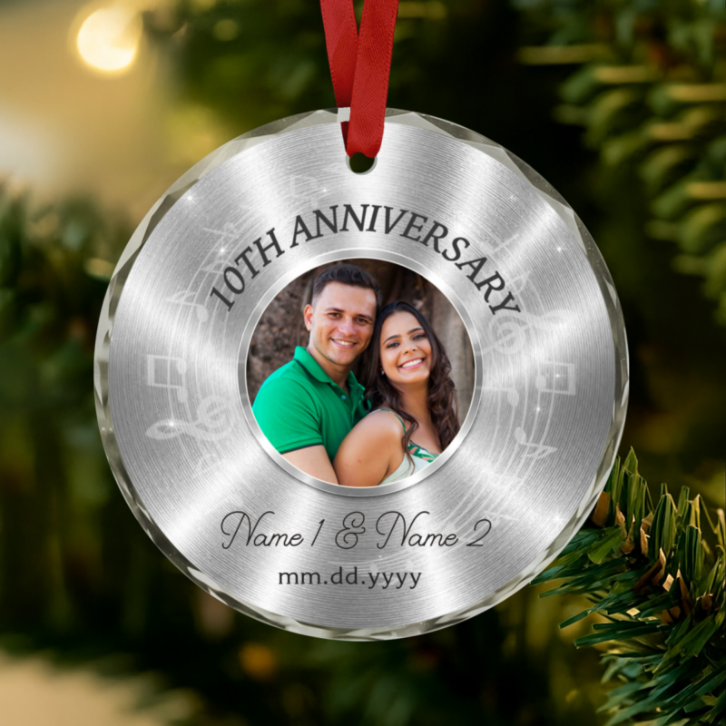 Personalized 10th Anniversary Photo Ornament, Tin Wedding Anniversary Gift, 10 Years Together Keepsake, Christmas Gift for Husband Wife