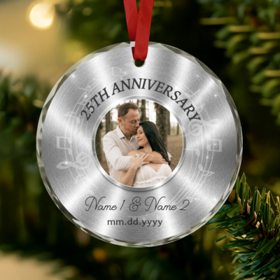 Personalized 25th Anniversary Photo Ornament, Silver Wedding Anniversary Gift, 25 Years Together Keepsake, Christmas Gift for Husband Wife