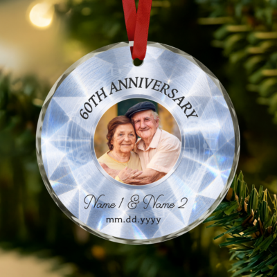 Personalized 60th Anniversary Photo Ornament, Diamond Wedding Anniversary Gift, 60 Years Together Keepsake, 60th Anniversary Gift For Parents