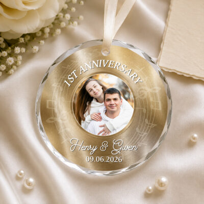 Personalized 1st Anniversary Photo Ornament, Paper Wedding Anniversary Gift, First Anniversary Keepsake, Romantic Gift for Couple