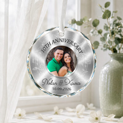 Personalized 10th Anniversary Photo Ornament, Tin Wedding Anniversary Gift, 10 Years Together Keepsake, Christmas Gift for Husband Wife