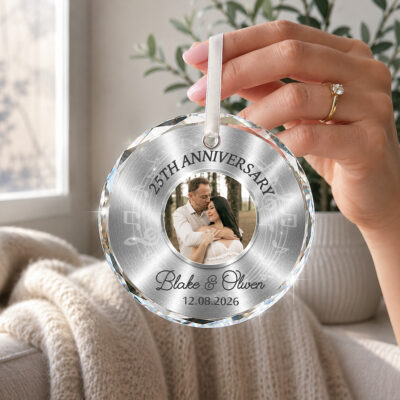 Personalized 25th Anniversary Photo Ornament, Silver Wedding Anniversary Gift, 25 Years Together Keepsake, Christmas Gift for Husband Wife