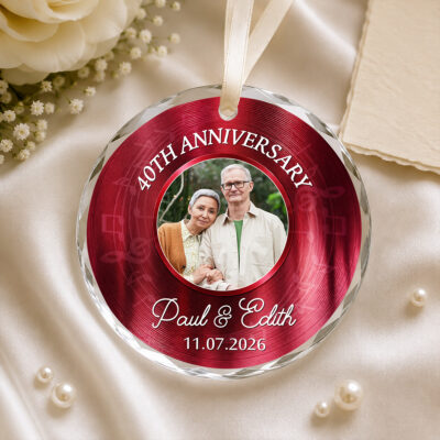 Personalized 40th Anniversary Photo Ornament, Ruby Wedding Anniversary Gift, 40 Years Together Keepsake, Anniversary Gift for Parents