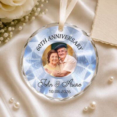 Personalized 60th Anniversary Photo Ornament, Diamond Wedding Anniversary Gift, 60 Years Together Keepsake, 60th Anniversary Gift For Parents