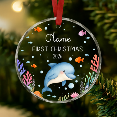 Ocean Baby Girl First Christmas Ornament, Personalized Baby 1st Christmas Ornament, Newborn Girl Keepsake, Baby Shower Gift