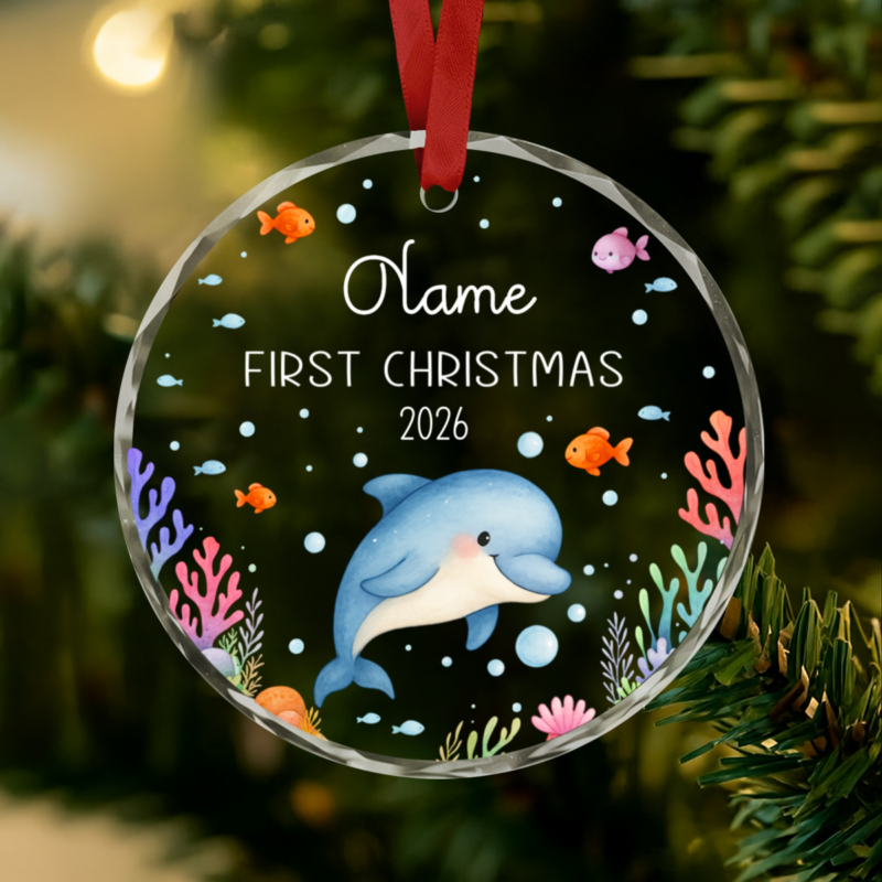 Ocean Baby Girl First Christmas Ornament, Personalized Baby 1st Christmas Ornament, Newborn Girl Keepsake, Baby Shower Gift