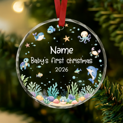 Ocean Baby Boy First Christmas Ornament, Personalized Baby 1st Christmas Ornament, Newborn Boy Keepsake, Baby Shower Gift