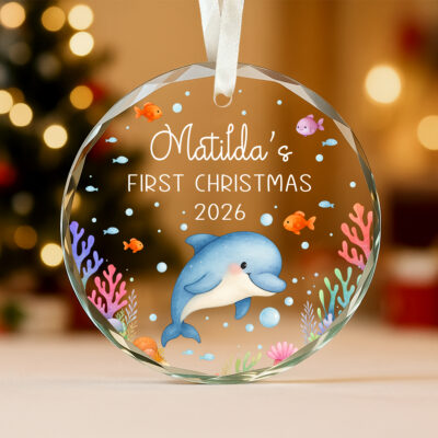Ocean Baby Girl First Christmas Ornament, Personalized Baby 1st Christmas Ornament, Newborn Girl Keepsake, Baby Shower Gift