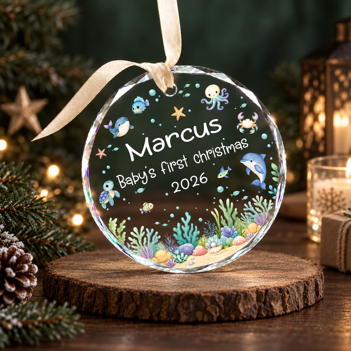 Ocean Baby Boy First Christmas Ornament, Personalized Baby 1st Christmas Ornament, Newborn Boy Keepsake, Baby Shower Gift