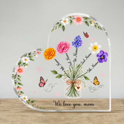 Personalized Birth Flower Plaque for Mom, Mom Christmas Gift from Kids, Family Flower Bouquet Gift, Custom Birth Month Flower Gift