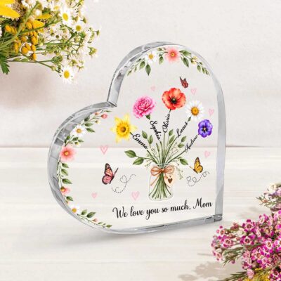 Personalized Birth Flower Plaque for Mom, Mom Christmas Gift from Kids, Family Flower Bouquet Gift, Custom Birth Month Flower Gift