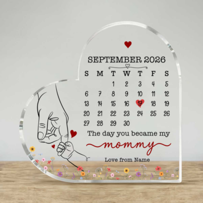 Personalized First Time Mom Acrylic Plaque, New Mom Christmas Gift, Custom Date Calendar Keepsake, The Day You Became My Mommy Gift