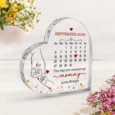 Personalized First Time Mom Acrylic Plaque, New Mom Christmas Gift, Custom Date Calendar Keepsake, The Day You Became My Mommy Gift