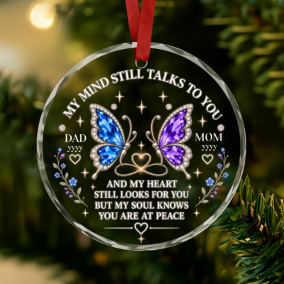 Personalized Memorial Ornament, Mom Dad Remembrance Gift, Butterfly Memorial Ornament, Christmas in Heaven Gift, Loss of Parents Gift
