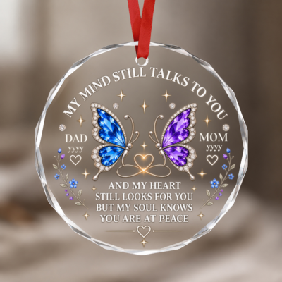 Personalized Memorial Ornament, Mom Dad Remembrance Gift, Butterfly Memorial Ornament, Christmas in Heaven Gift, Loss of Parents Gift
