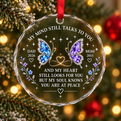 Personalized Memorial Ornament, Mom Dad Remembrance Gift, Butterfly Memorial Ornament, Christmas in Heaven Gift, Loss of Parents Gift