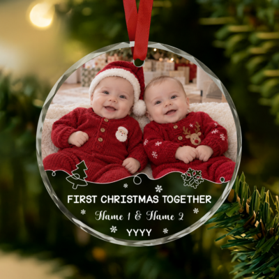 Personalized Twins First Christmas Ornament, Twin Baby Photo Ornament, First Christmas Together Gift, Newborn Twins Gift, Twin Mom Gift
