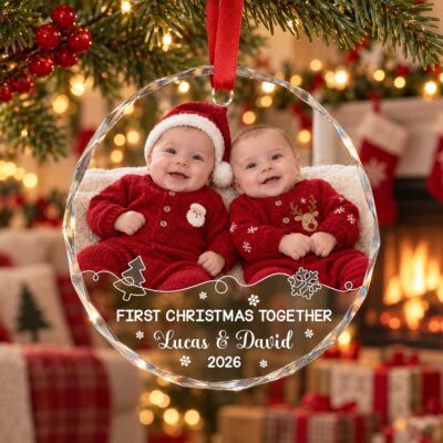 Personalized Twins First Christmas Ornament, Twin Baby Photo Ornament, First Christmas Together Gift, Newborn Twins Gift, Twin Mom Gift