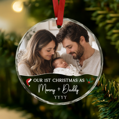 Mommy And Daddy First Christmas Ornament, Personalized New Parents Gift, Newborn Family Christmas Ornament, First Time Parents Gift