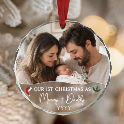 Mommy And Daddy First Christmas Ornament, Personalized New Parents Gift, Newborn Family Christmas Ornament, First Time Parents Gift