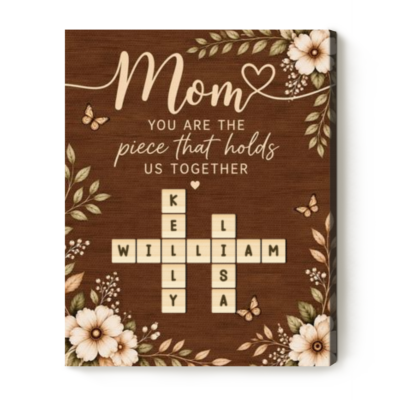 Personalized Mom Crossword Canvas, Mom Christmas Gift from Kids, Custom Kids Names Gift, Mother Birthday Gift, Family Gift for Mom