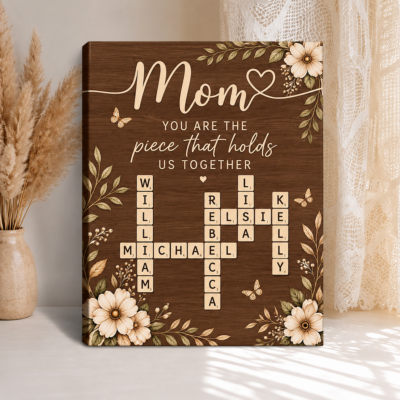 Benicee Shop 16 Personalized Mom Crossword Canvas, Mom Christmas Gift from Kids, Custom Kids Names Gift, Mother Birthday Gift, Family Gift for Mom