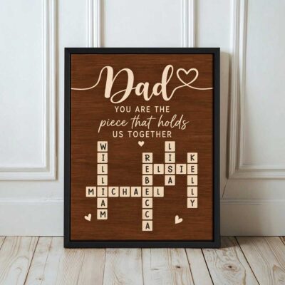 Benicee Shop 40 Personalized Dad Crossword Canvas, Dad Christmas Gift from Kids, Father Birthday Gift, Family Gift for Dad