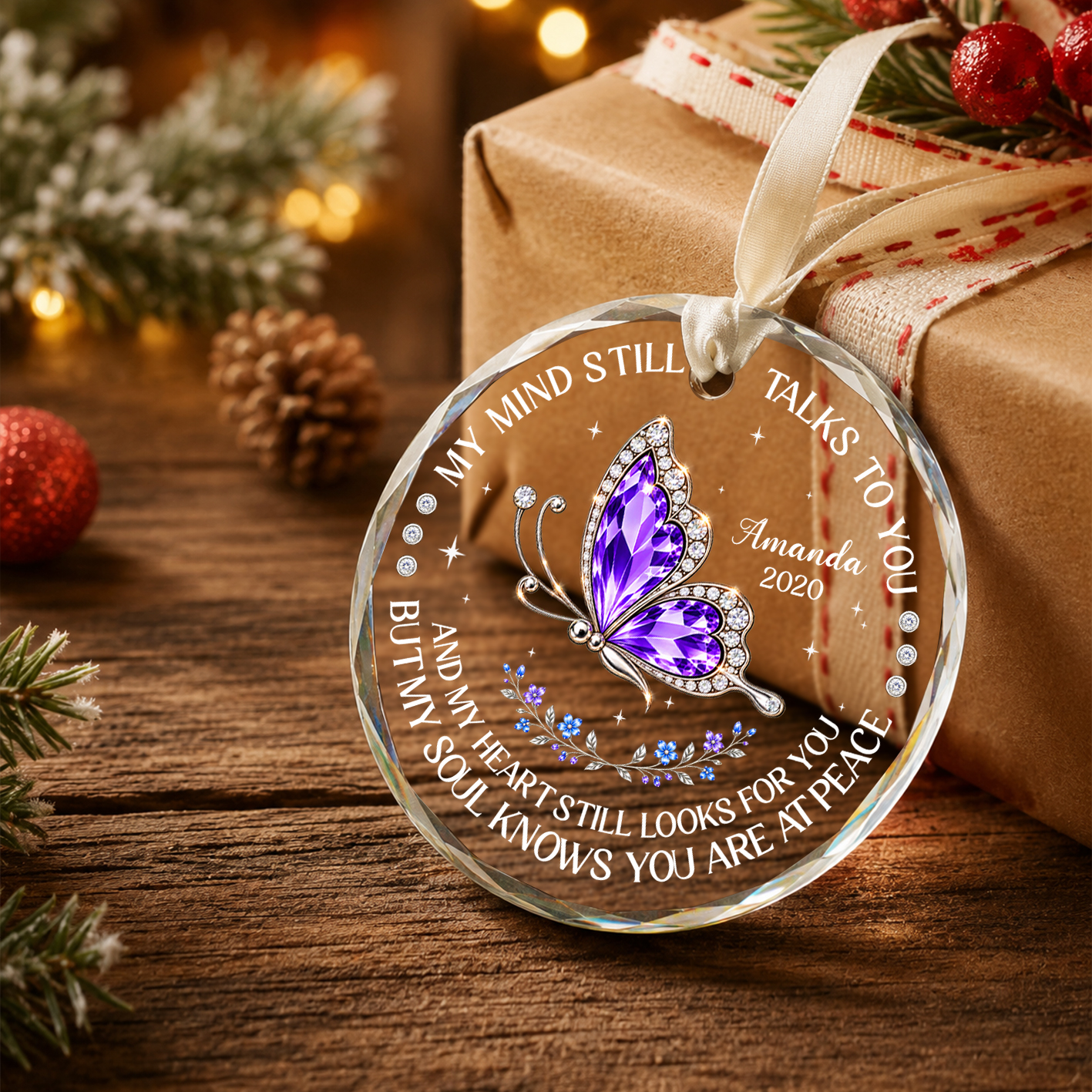 Personalized Memorial Christmas Ornament, Butterfly Memorial Gift, In Loving Memory Ornament, Mom and Dad Remembrance Gift