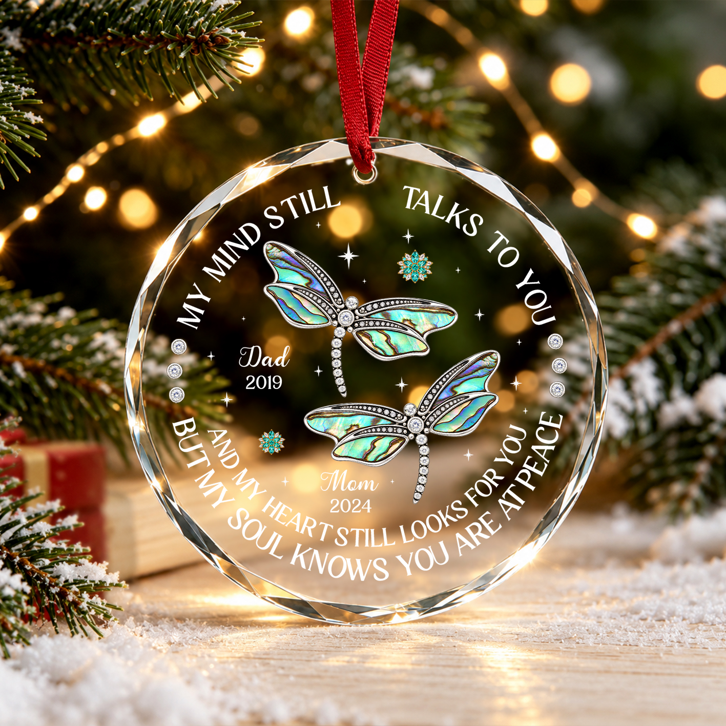 Remembrance Dragonfly Ornament, Personalized Christmas Sympathy Ornament, Loss of Mom and Dad Gift, Loss of Loved One Gift
