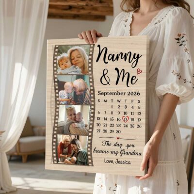 Personalized First Time Grandma Canvas, Christmas Gift for New Grandma, The Day You Became My Grandma, New Grandmother Gift