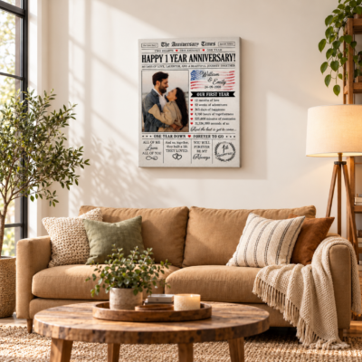 Personalized 1st Anniversary Newspaper Canvas, Custom Photo First Anniversary Gift, Paper Anniversary Gift for, One Year Wedding Keepsake