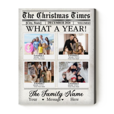 Personalized Family Christmas Newspaper Canvas, Custom Photo Christmas Gift, What A Year 2026 Keepsake, Holiday Travel Gift for Family
